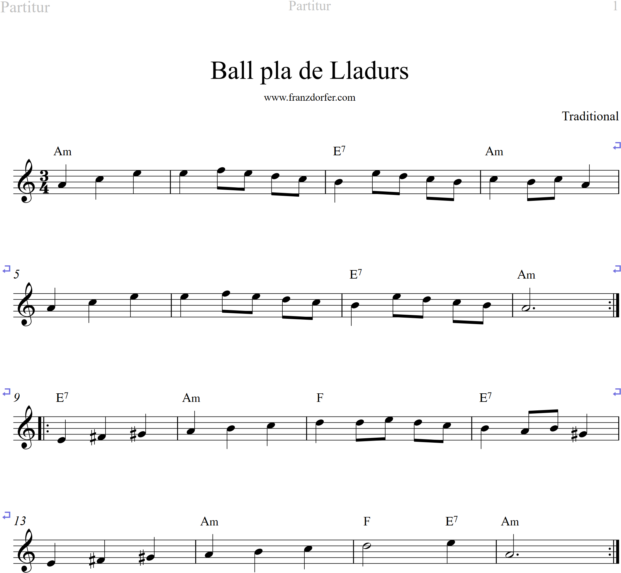 leadsheet music, a-minor, ball pla